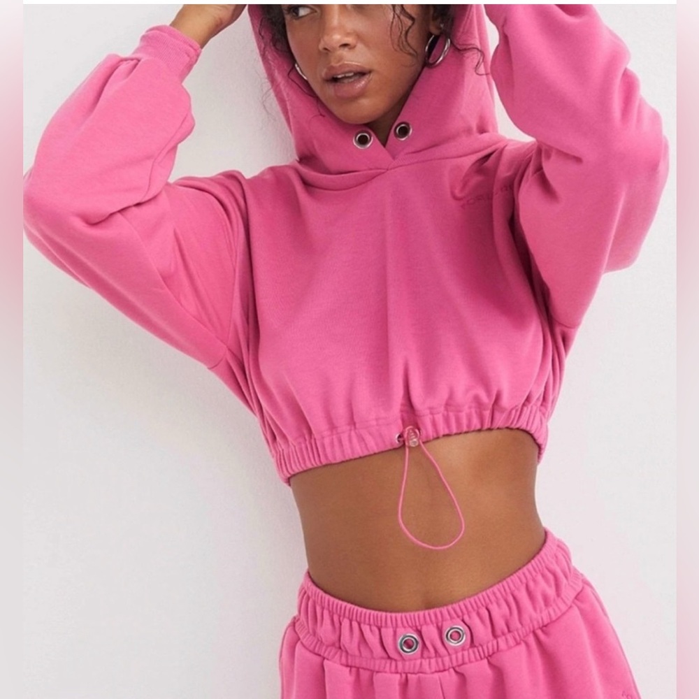 For Love & Lemons Leisure Ellie Cropped Pink Hoodie Sweatshirt Size XS